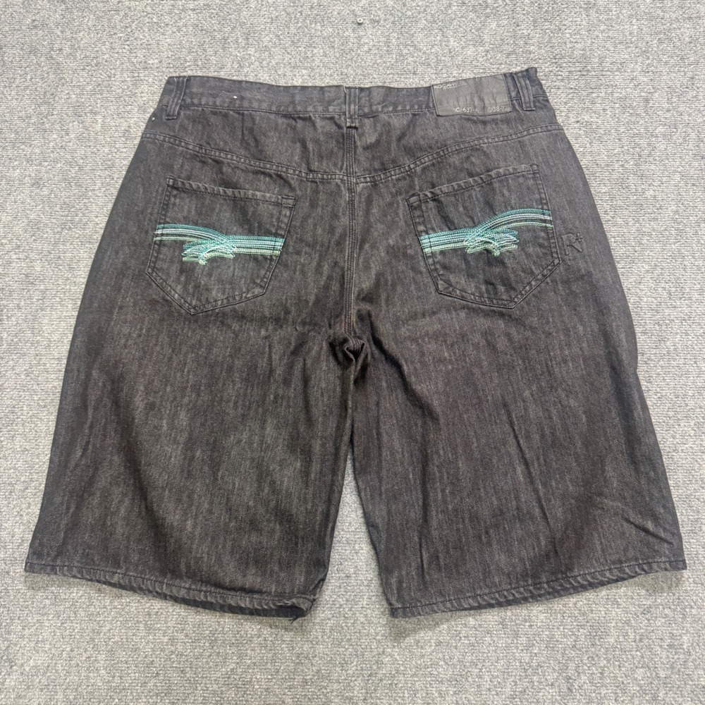 VTG Rocawear Denim Jean Shorts Men's 42 Black Baggy Skater 90s Y2K Embroidered